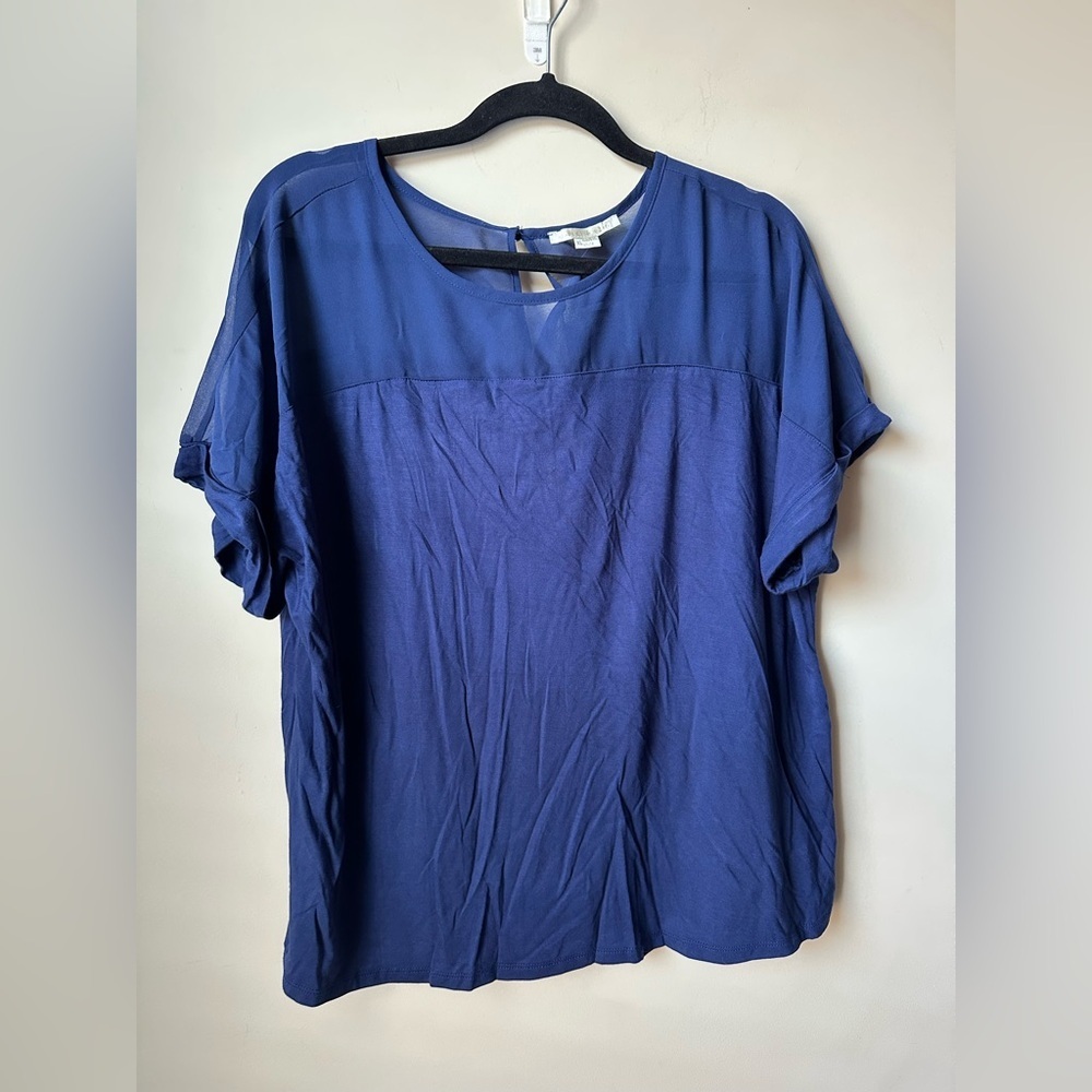 Copper + Ella Women’s Short Sleeve Mesh Blouse Size XL Top Blue Elegant Casual